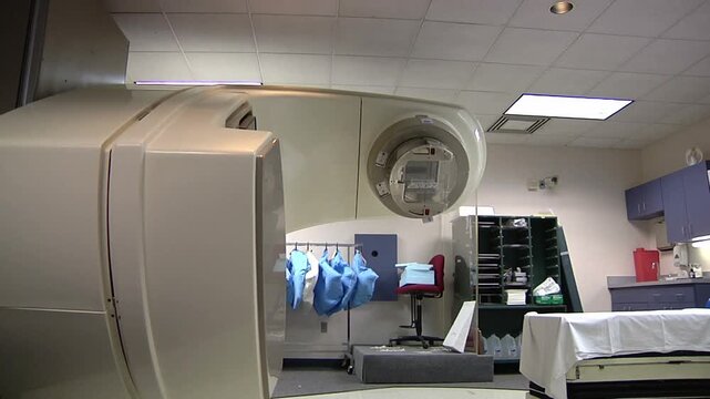 Radiation Therapy Machine Operating in Hospital Treatment Room