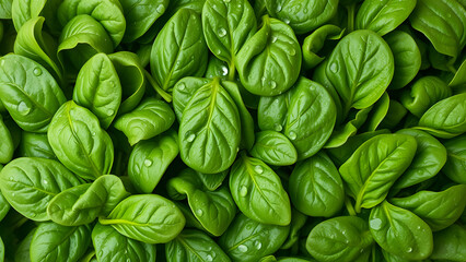 Fresh Green Spinach Leaves Background Texture Vibrant, Lush, and Dewy
