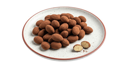 Isolated Cocoa Dusted Almonds on Plate