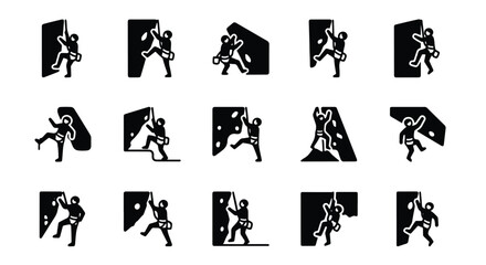 Obraz premium Solid black silhouette sports icon set - silhouette of a rock climber scaling a cliff face, isolated on white background