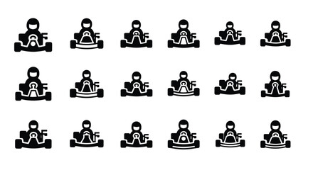 Obraz premium Solid black silhouette sports icon set - go kart racing car isolated on white background