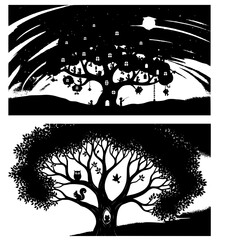 set of tree silhouettes
