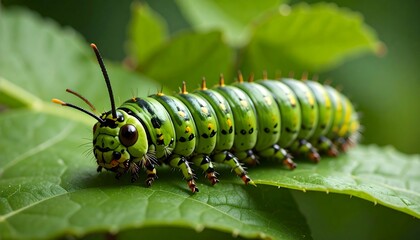 Close-up of a vibrant green caterpillar on a leaf (1)