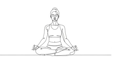 Meditation Session, Female Yogi, Indoor Studio, Line Art, Tranquil Space, Centered View, Mindfulness Concept