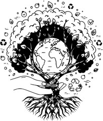 Nurturing Nature with a Tree and Globe Illustration for Eco Awareness