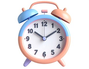 Pastel-colored twin-bell alarm clock displaying the time.
