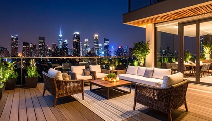 City penthouse patio at night