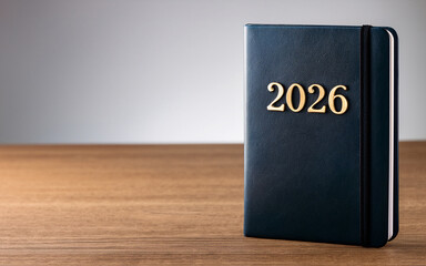 Detail of a diary for the year 2026, clean desk backgrounds