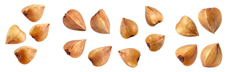 Buckwheat grains falling on transparent background