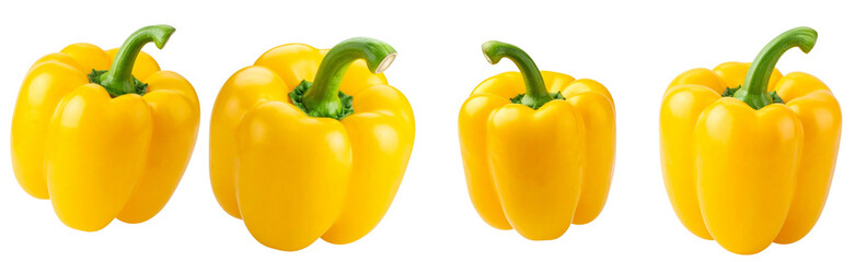Four yellow bell peppers rotating on transparent background