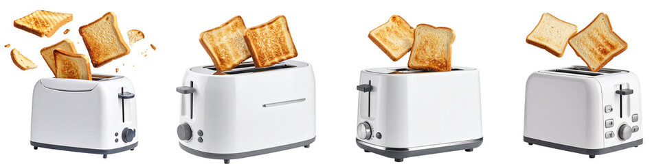 Toaster popping up toasted bread slices on transparent background