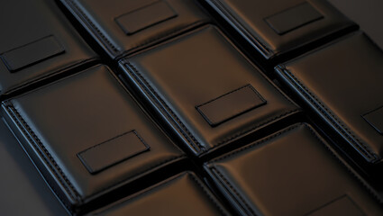 Fototapeta premium Arrangement of dark leather wallets with card slots