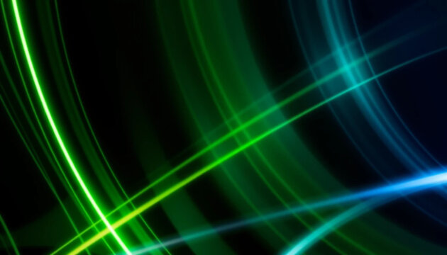 Vibrant Energy Streams: Dynamic trails of green and blue light dance across a dark backdrop, embodying the essence of speed and motion.