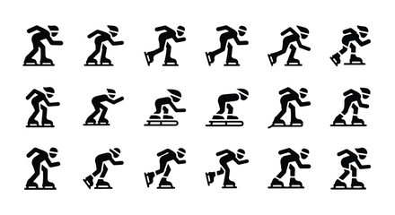 Solid black silhouette sports icon set  -  silhouettes of speed skaters in action isolated on white background