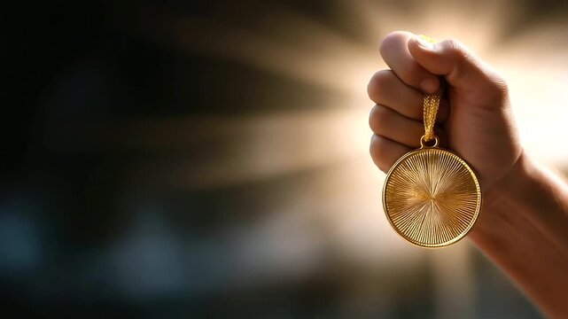 A gold medal symbolizing achievement and success in soft light
