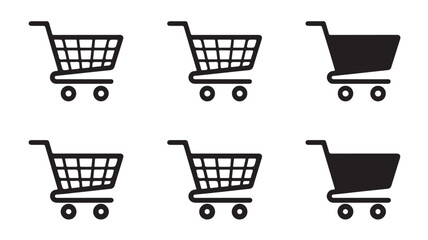 Collection of Shopping Cart Icons in Varying Styles, Depicting Retail Choices, Isolated on transparent background