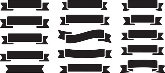 Collection of black ribbon banners, labels, and design elements for graphic resources and decorative purposes.