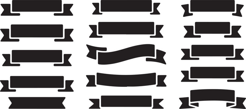 Collection of black ribbon banners, labels, and design elements for graphic resources and decorative purposes.