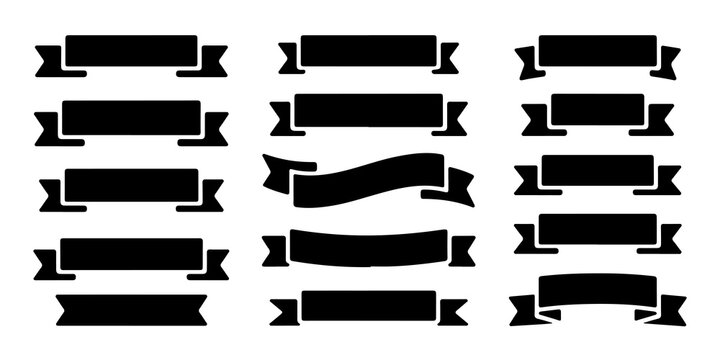 Collection of assorted black ribbon banner designs offering versatile options for graphic design projects and content enhancement on transparent background