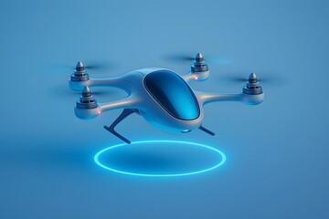 flying in future drone in blue 3D abstract style
