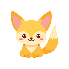 Obraz premium A cute cartoon fox with big ears, sitting and smiling