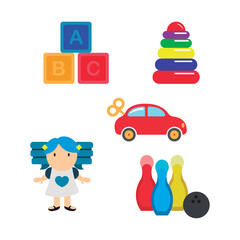 Set of colored toy icons Flat design Vector