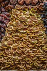 Dried Turkish white figs for sale at the Egyptian Bazaar, Istanbul, Turkey