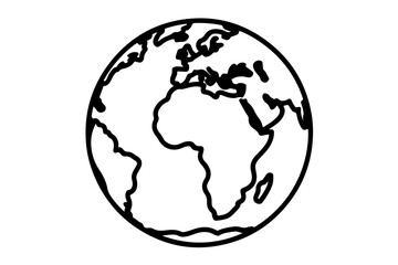 Obraz premium Simple black and white line drawing of the Earth showing continents, a stylized globe icon.