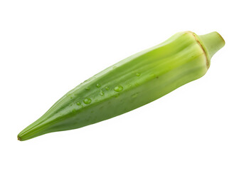 Fresh okra pod with water droplets on a white background  isolate