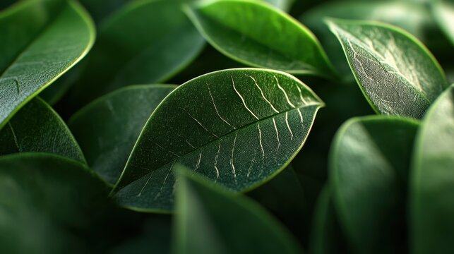 A detailed shot of Syzygium cumini leaves, highlighting their rich green hues in a cozy setting - Powered by Adobe