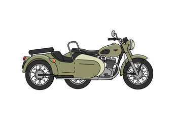 Obraz premium Vintage sidecar motorcycle parked light olive drab color
