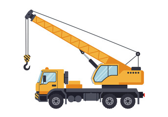 Tower crane truck A yellow mobile crane extends its boom skyward