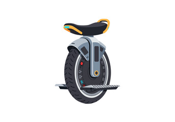 Sleek futuristic electric unicycle with a padded seat  a single tire © X Vector