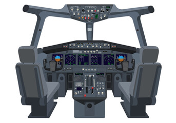 Pixelated aircraft cockpit pilots stations control panel yoke instruments