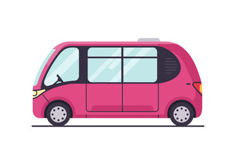 Retrofuturistic pink minivan with sleek design and large windows