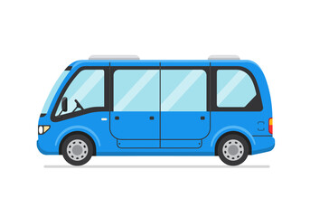 Blue shuttle van cartoon a vector minibus with big windows on white