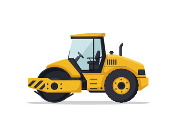 Naklejka premium Bold yellow road roller a sturdy worker ready to flatten terrain with purpose