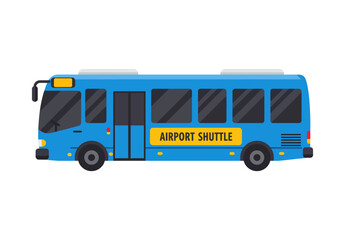Azure airport shuttle bus against white backdrop vector illustration
