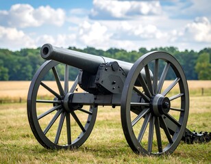 Antique cannon in a grassy field