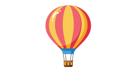 Naklejka premium Colorful cartoon hot air balloon with red and yellow stripes. Isolated vector graphic for concepts of travel, flight, and adventure.