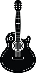 Fototapeta premium Vector art of black silhouette of an acoustic guitar isolated on white background, a classic musical instrument with strings and frets, perfect for musicrelated designs and concepts