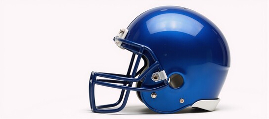 Fototapeta premium Close-up portrait featuring an isolated blue football helmet against a white background