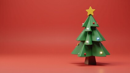Obraz premium Low-poly 3D illustration depicting an isolated miniature Christmas tree