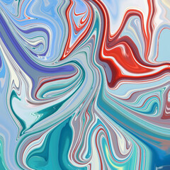 Obraz premium Vivid abstract swirl design with bold red, teal, and soft white tones, creating a dynamic, colorful marbled effect ideal for backgrounds or digital art.