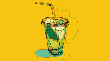 Continuous Line Drawing of a Glass Filled with Liquid