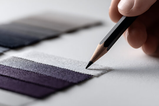 fashion design sketching, a young designer is creating garment designs using fabric swatches - Powered by Adobe