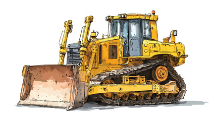 Detailed Bulldozer Construction Equipment Sketch Vector Illustration