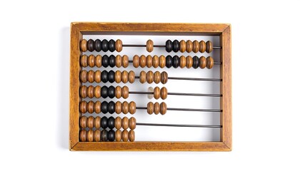 Antique wooden abacus on white background