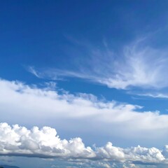 Bright blue sky filled with fluffy white clouds