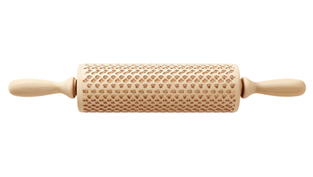 Wooden rolling pin with a textured pattern
